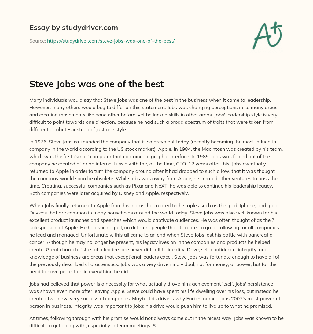 Steve Jobs was One of the Best essay