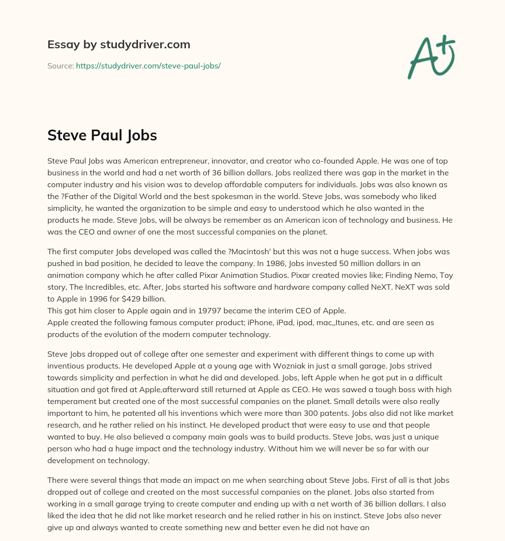 Steve Paul Jobs essay