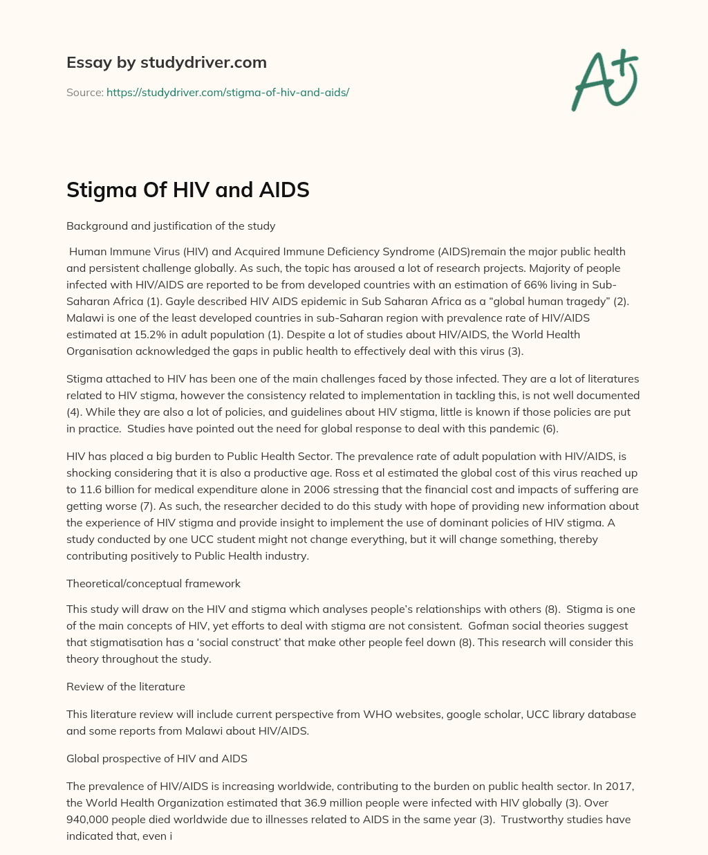Stigma of HIV and AIDS essay