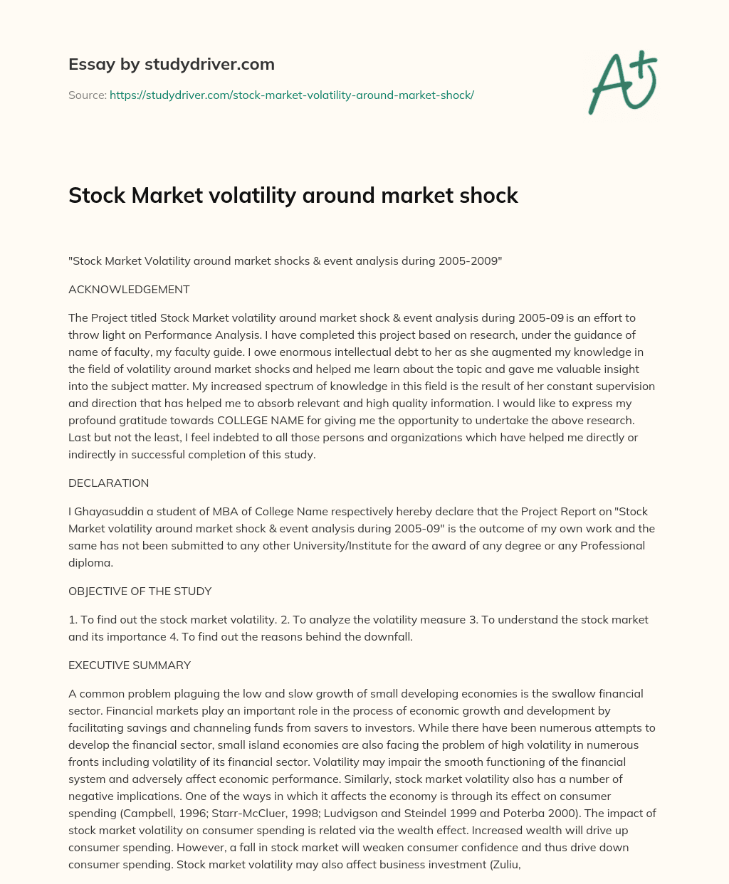 Stock Market Volatility Around Market Shock essay