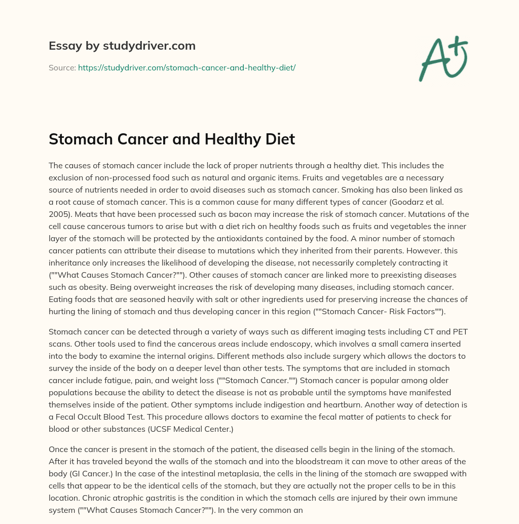 Stomach Cancer and Healthy Diet essay