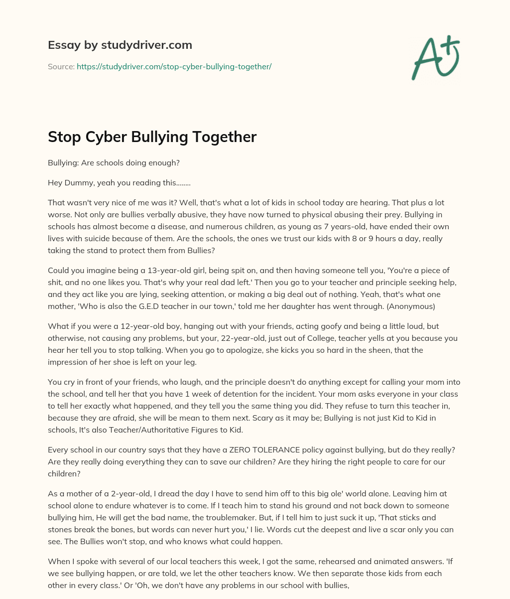 Stop Cyber Bullying Together essay