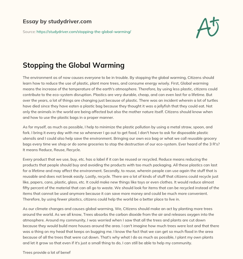 Stopping the Global Warming essay