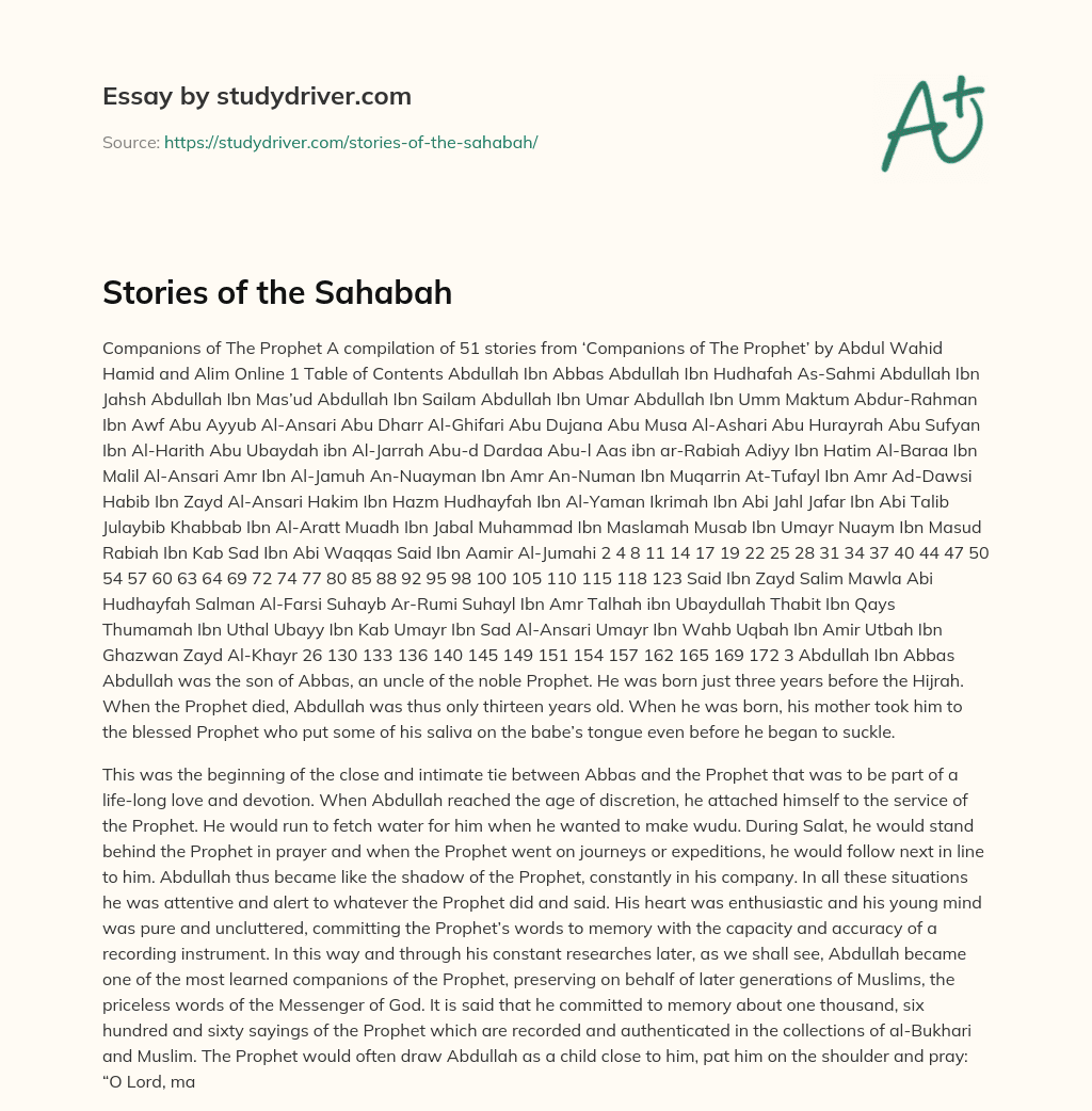 Stories of the Sahabah essay