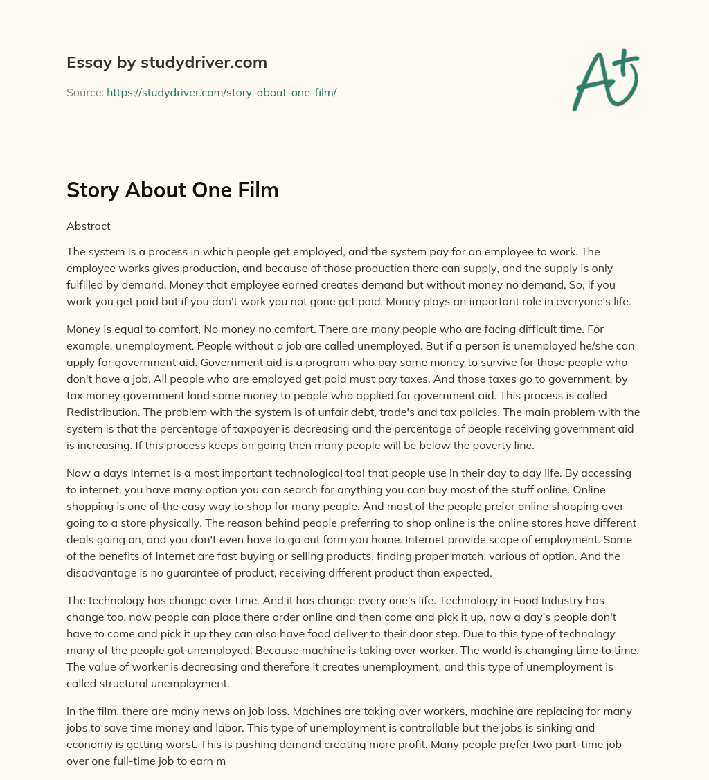 Story about One Film essay