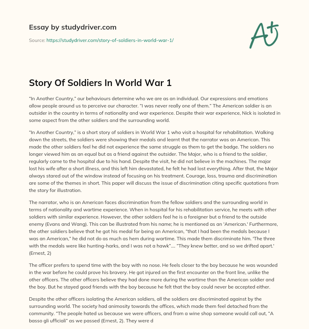 Story of Soldiers in World War 1 essay