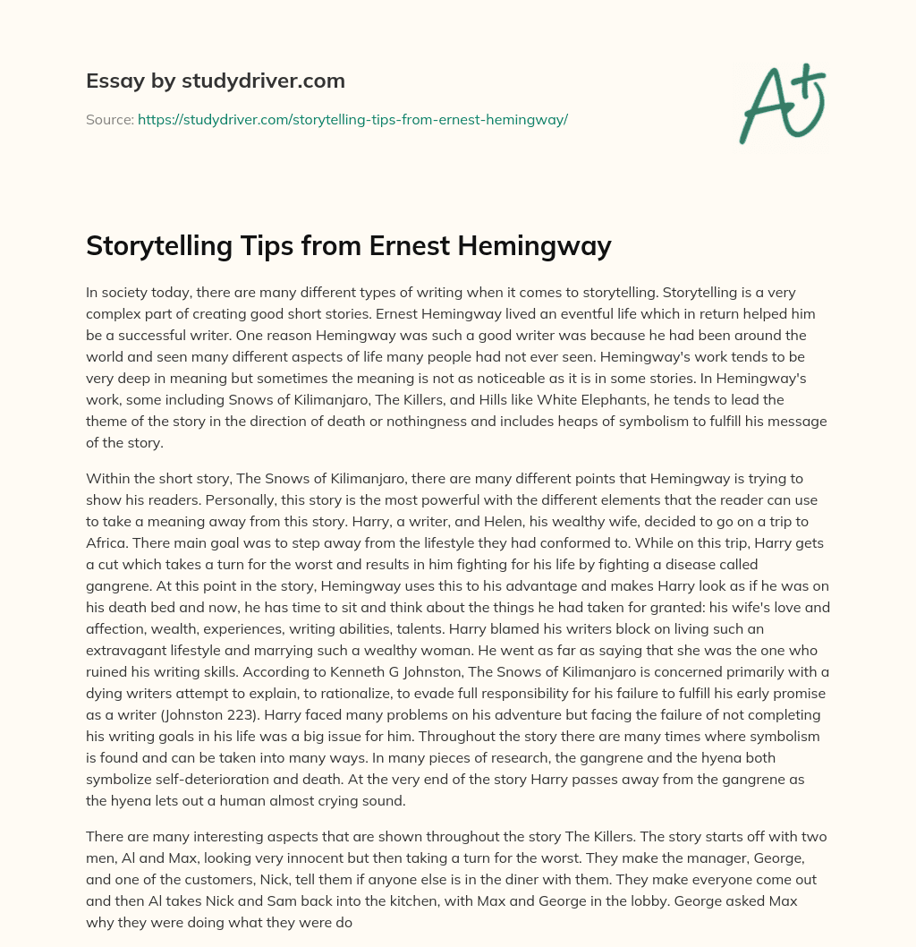 Storytelling Tips from Ernest Hemingway essay