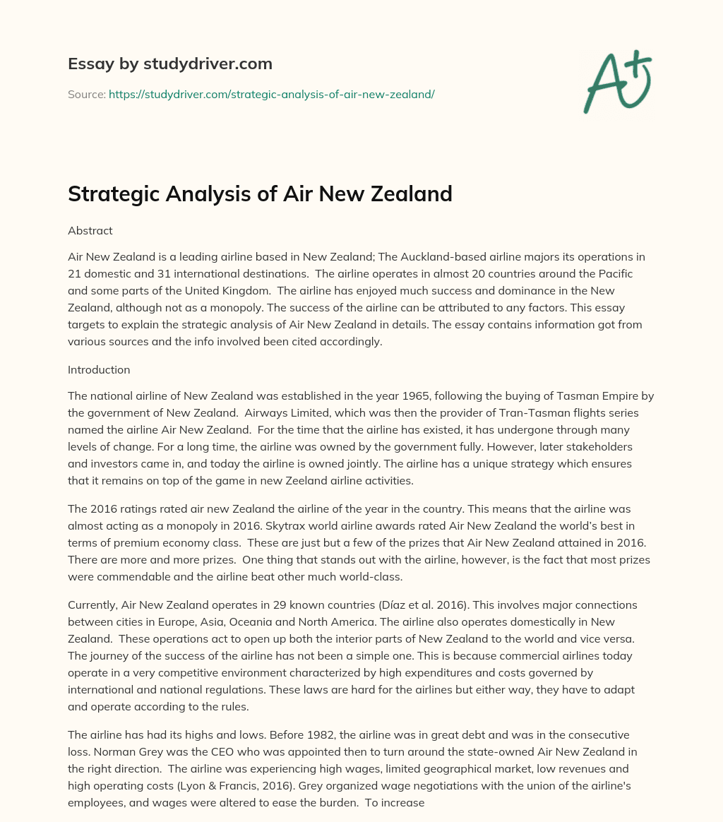 Strategic Analysis of Air New Zealand essay