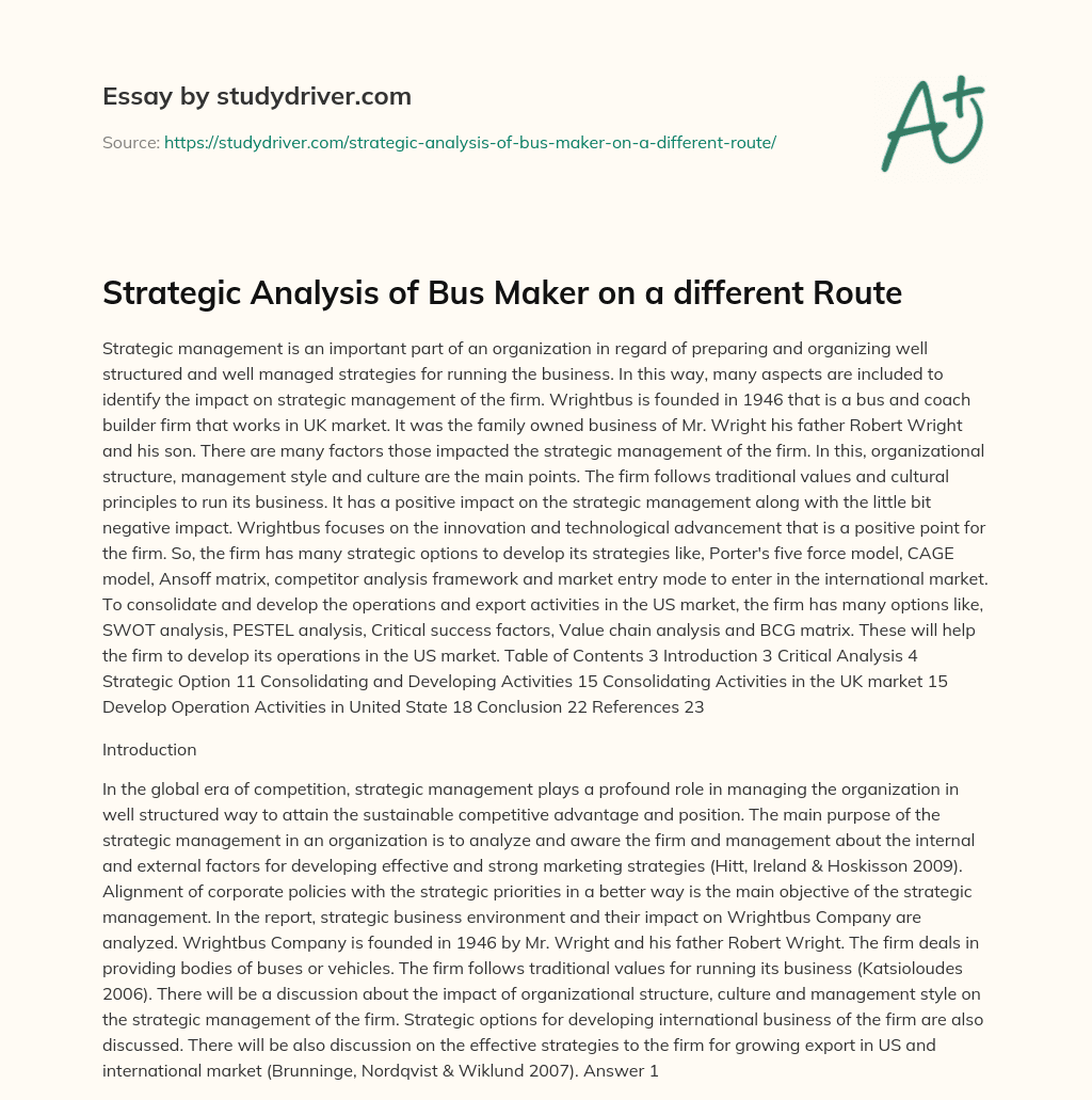 Strategic Analysis of Bus Maker on a Different Route essay