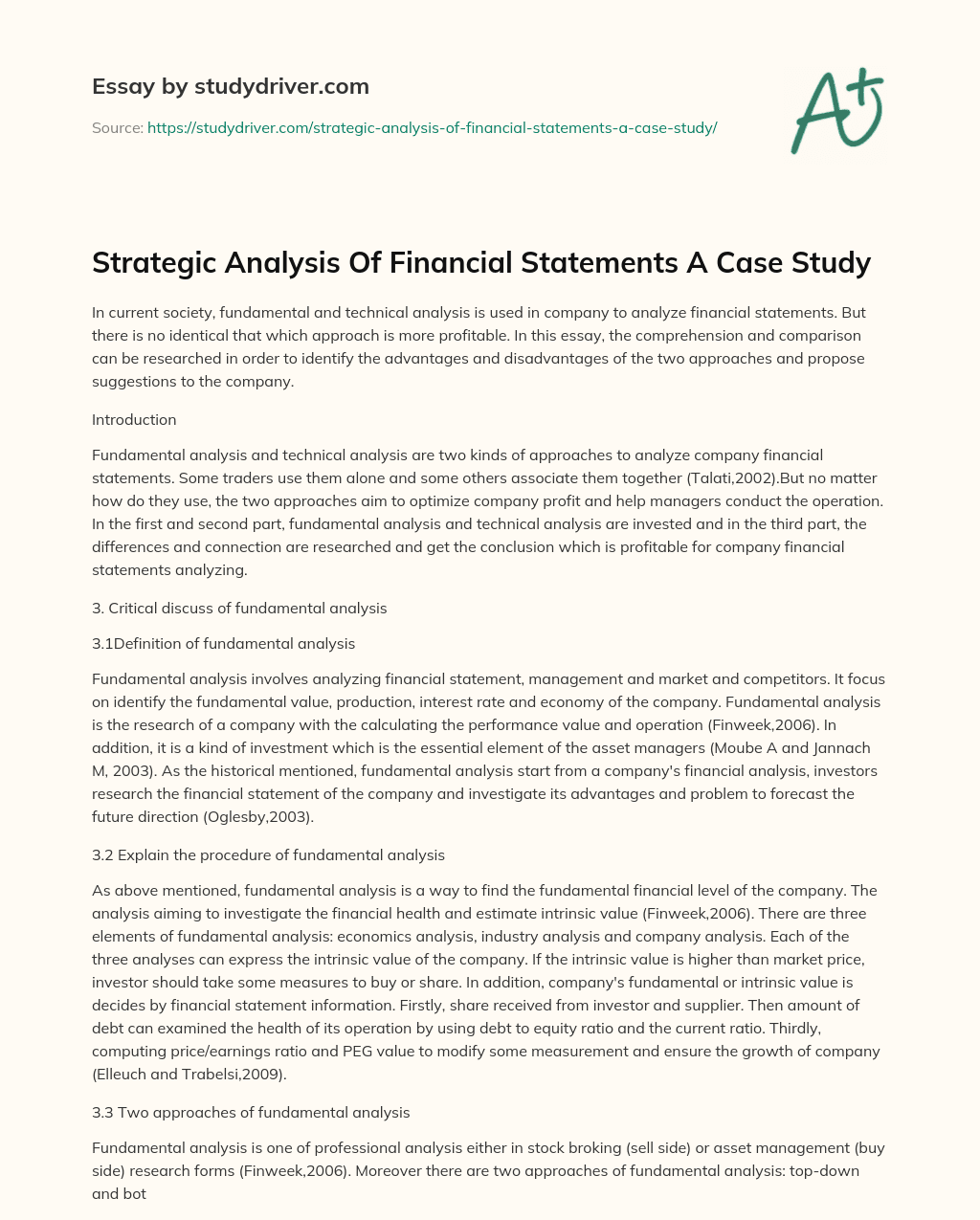 Strategic Analysis of Financial Statements a Case Study essay