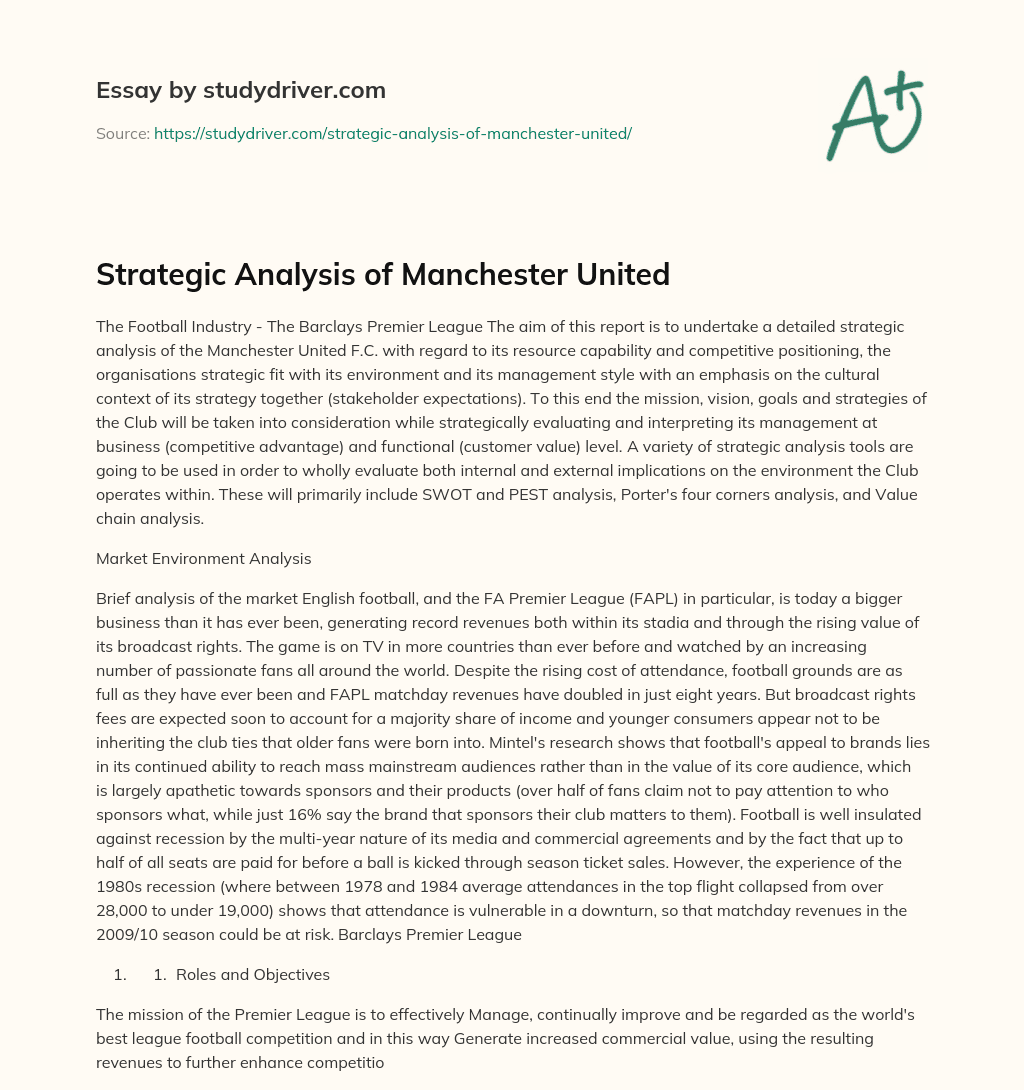 Strategic Analysis of Manchester United essay