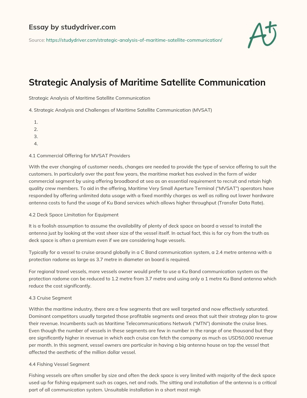 Strategic Analysis of Maritime Satellite Communication essay