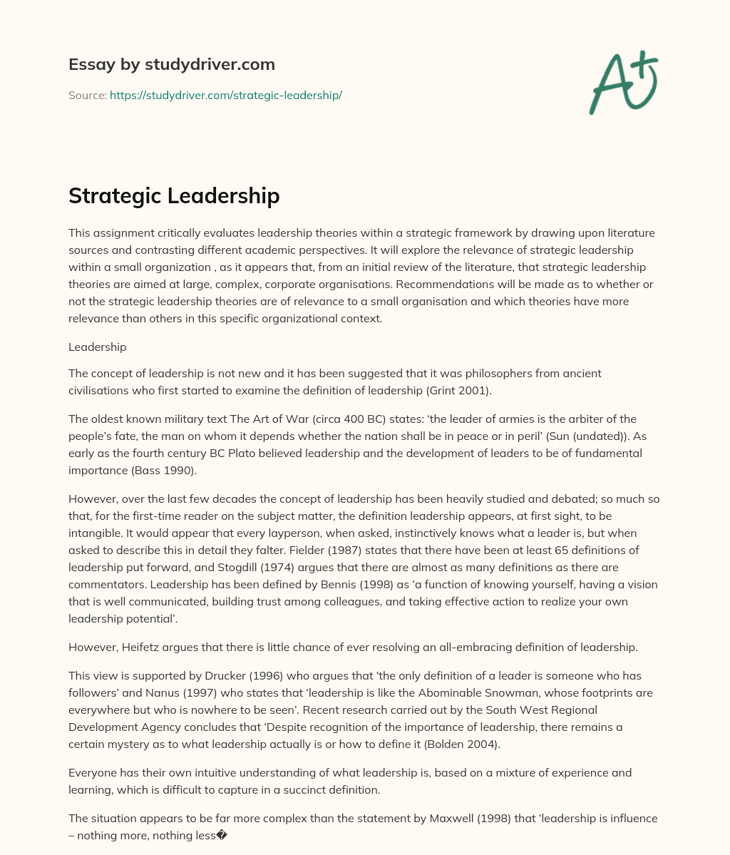 Strategic Leadership essay