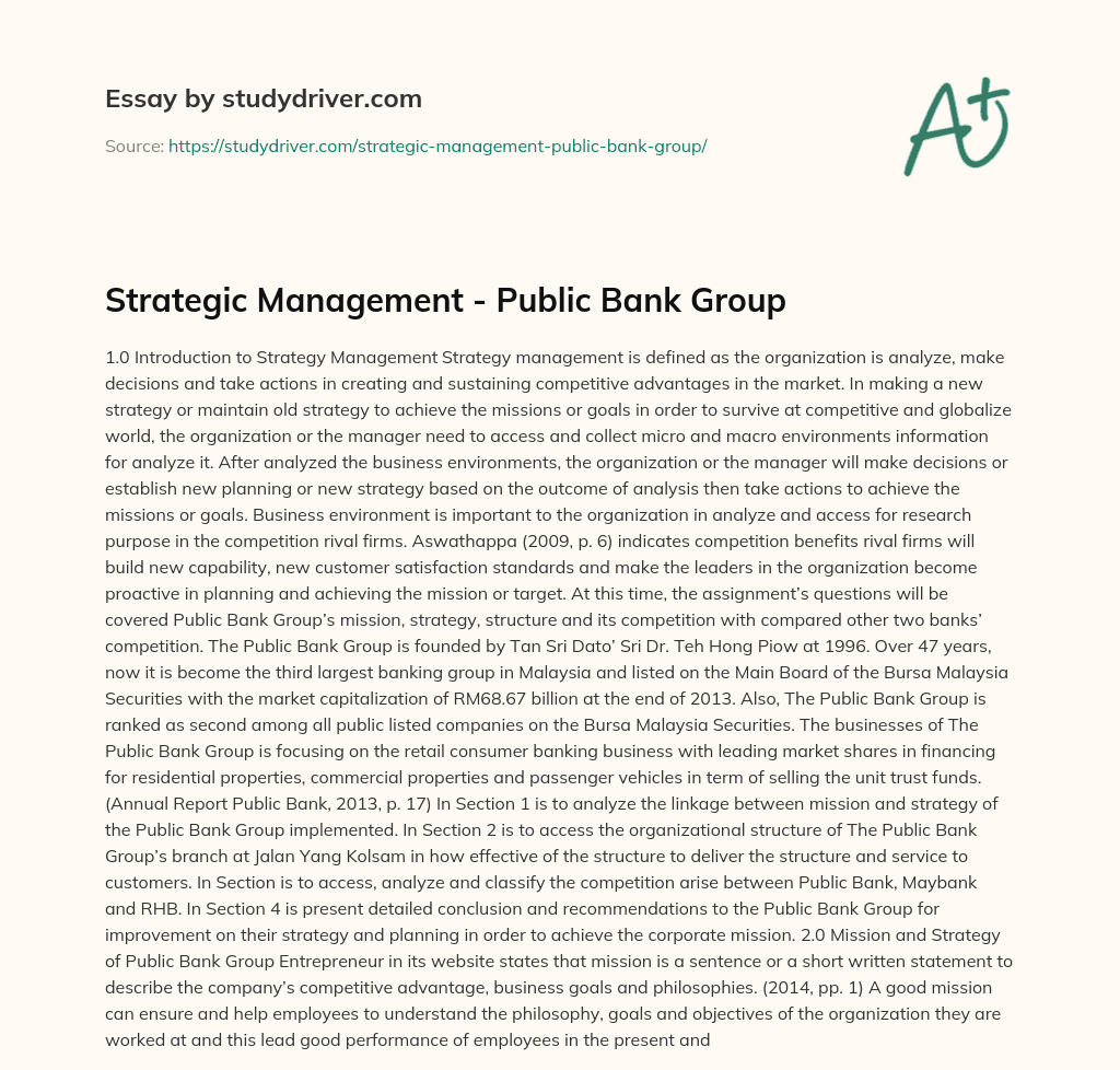 Strategic Management – Public Bank Group essay