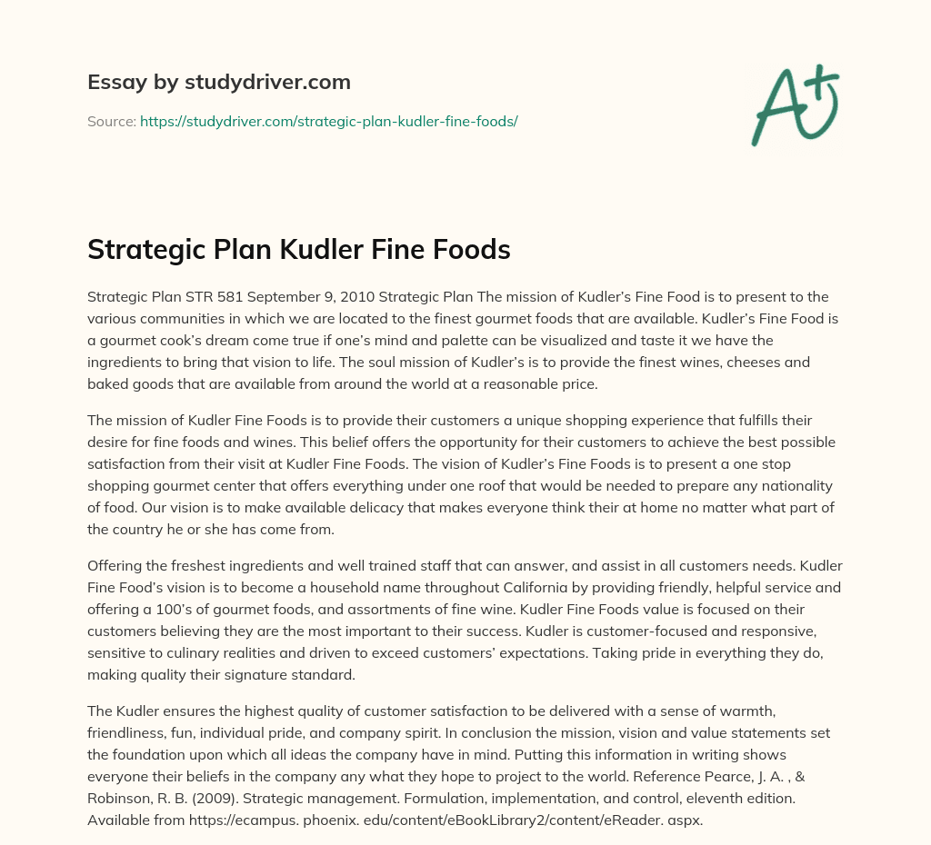 Strategic Plan Kudler Fine Foods essay