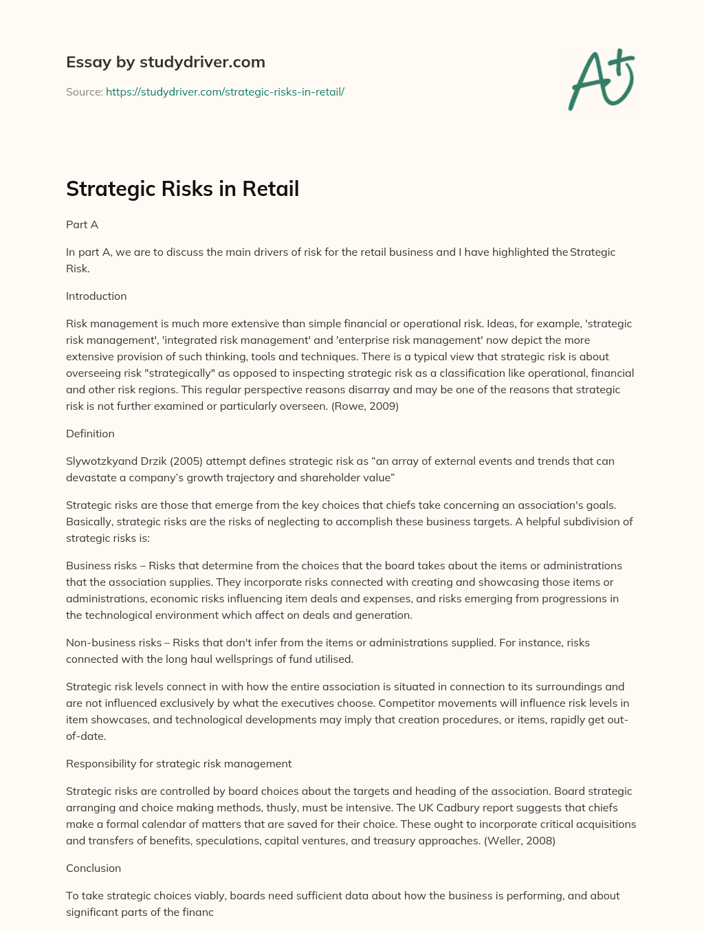 Strategic Risks in Retail essay