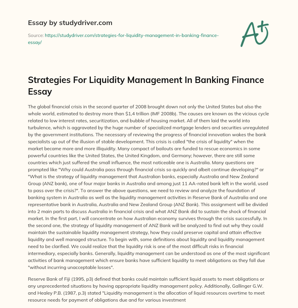 Strategies for Liquidity Management in Banking Finance Essay essay