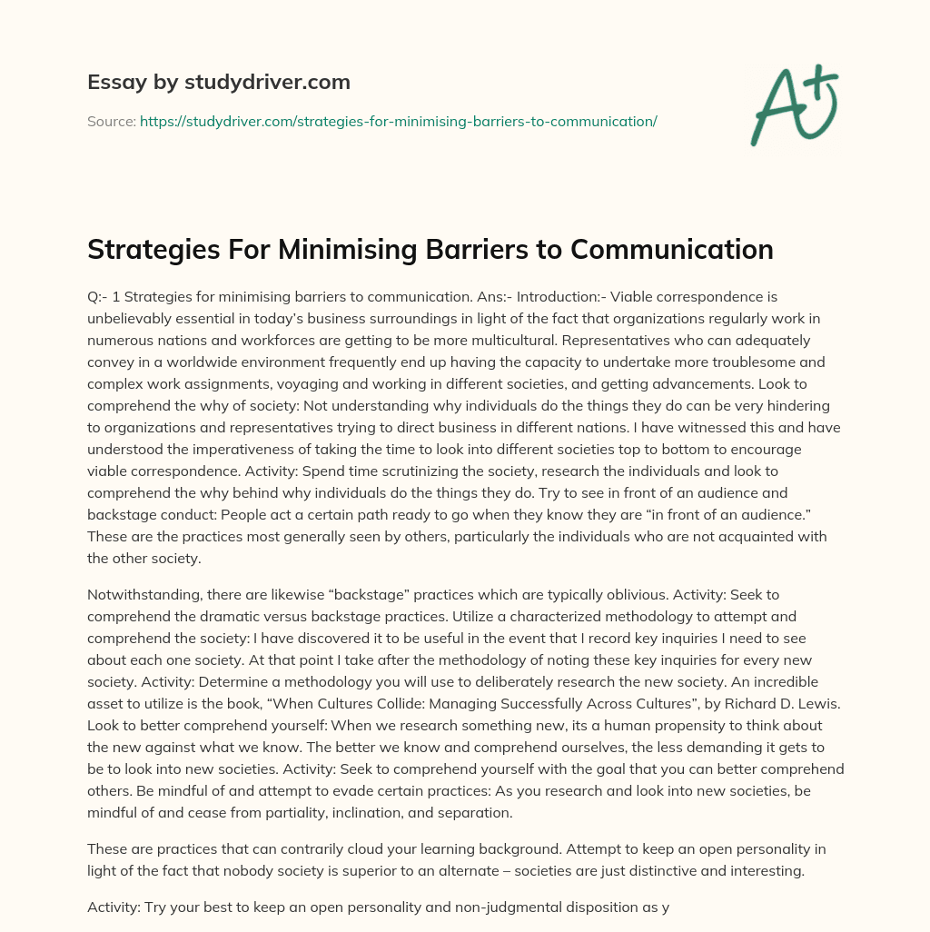 Strategies for Minimising Barriers to Communication essay