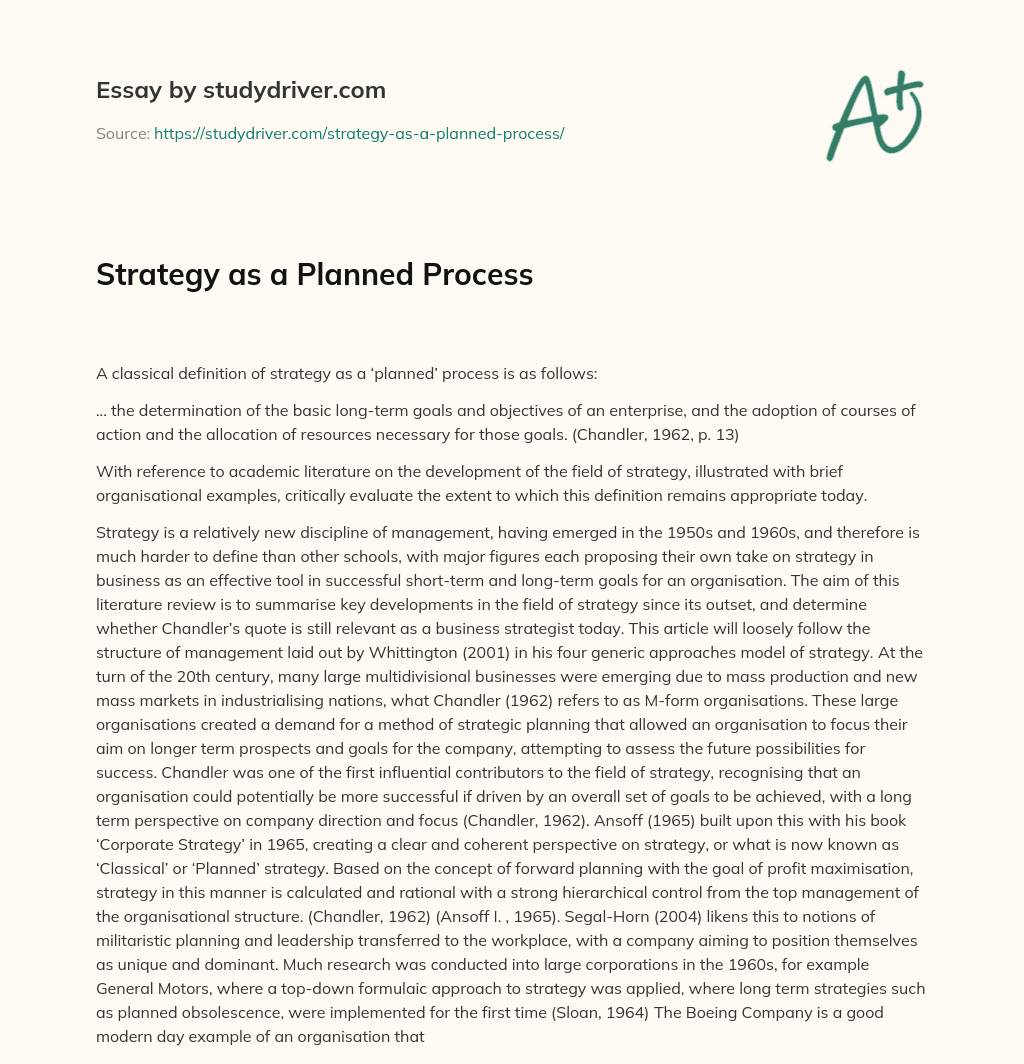 Strategy as a Planned Process essay