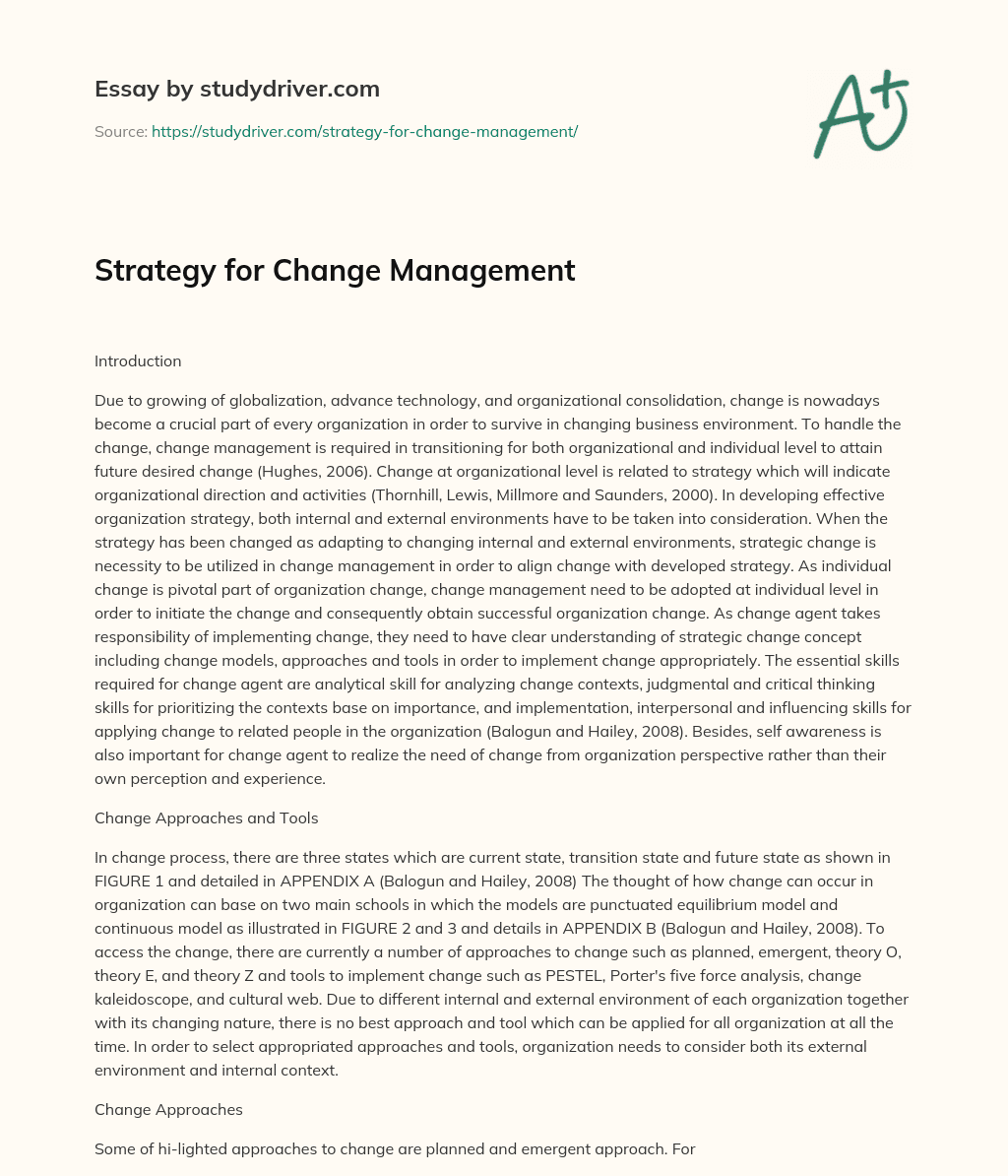 Strategy for Change Management essay