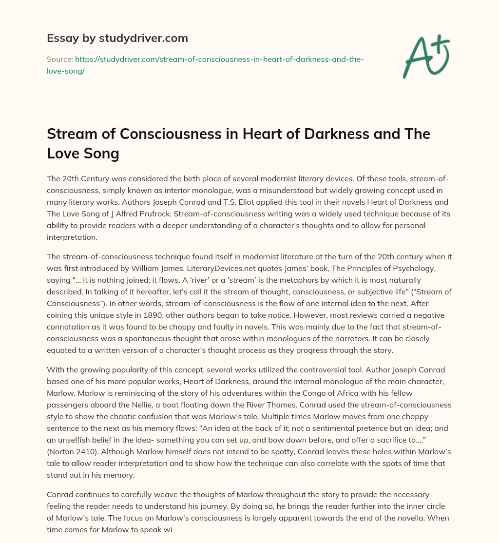 Stream of Consciousness in Heart of Darkness and the Love Song essay