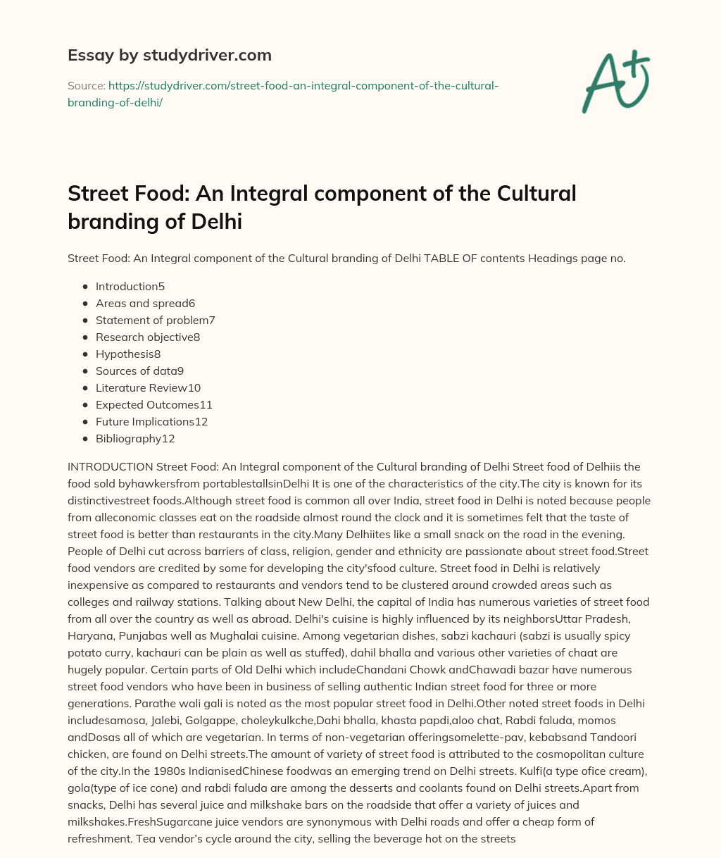 Street Food: an Integral Component of the Cultural Branding of Delhi essay