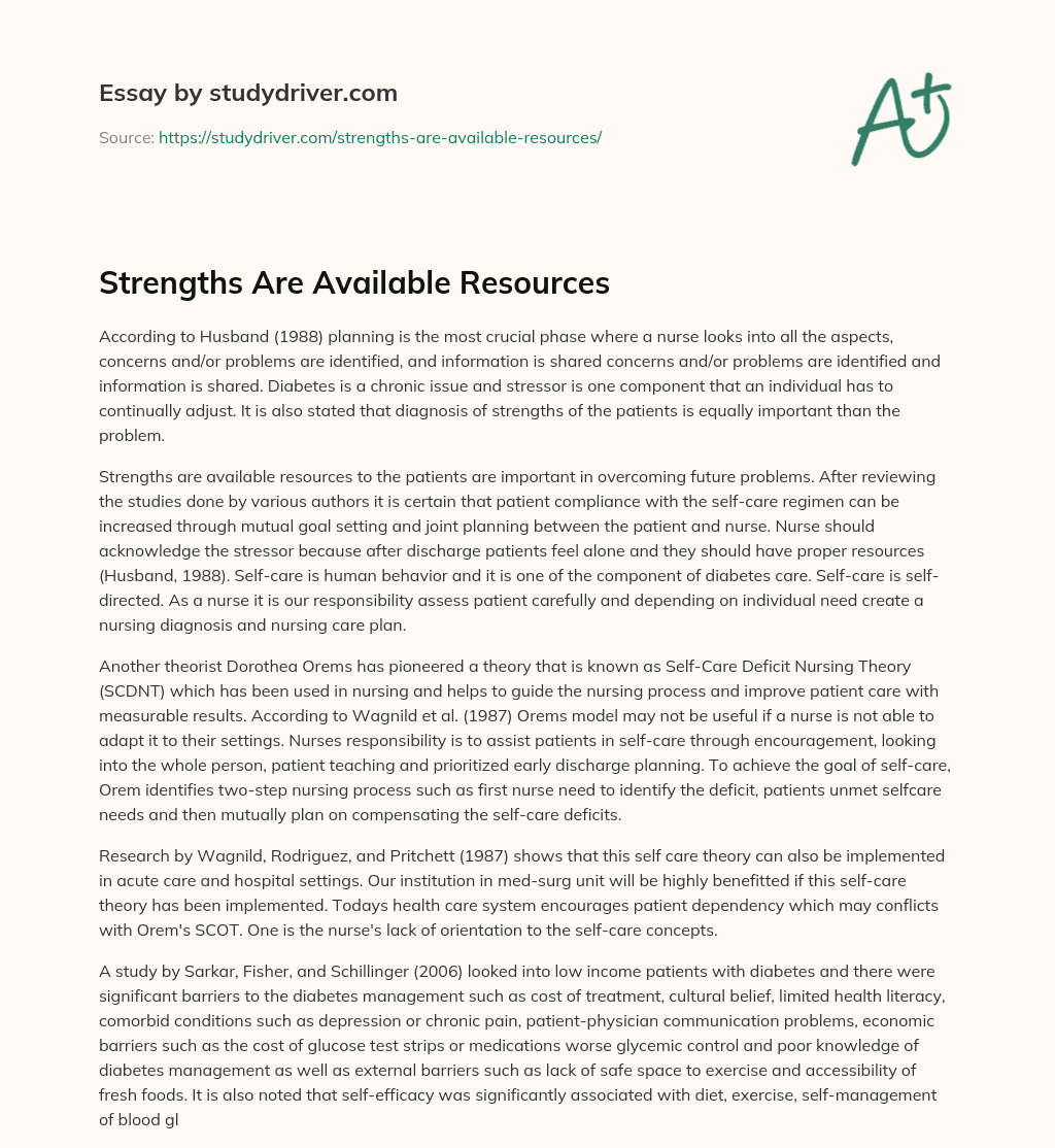 Strengths are Available Resources essay