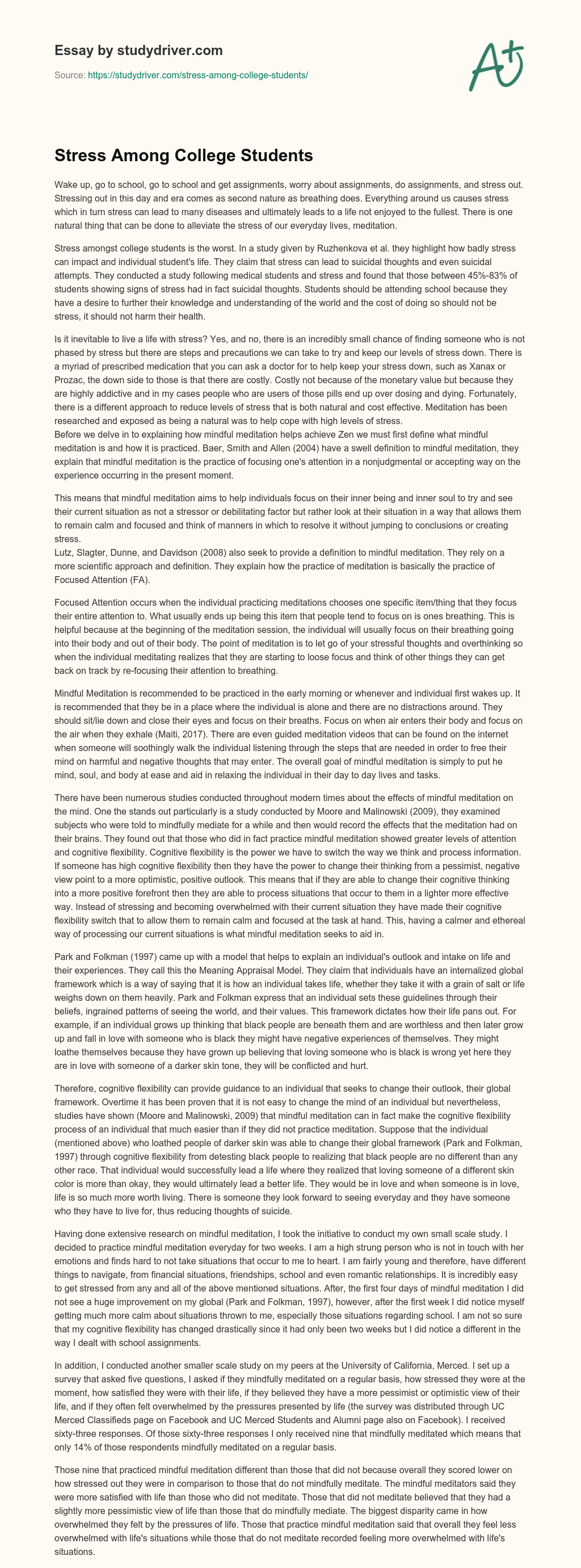 Stress Among College Students essay