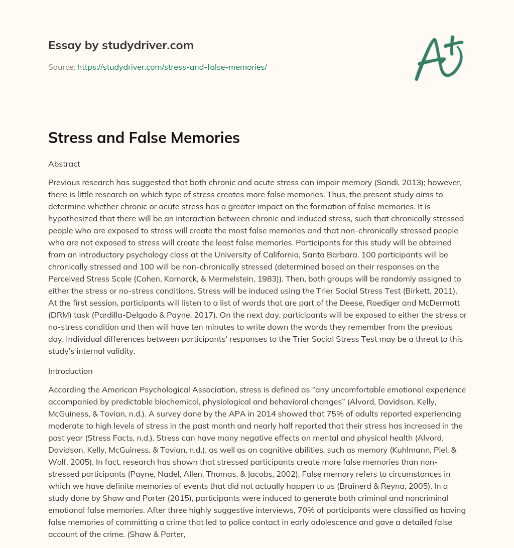 Stress and False Memories essay