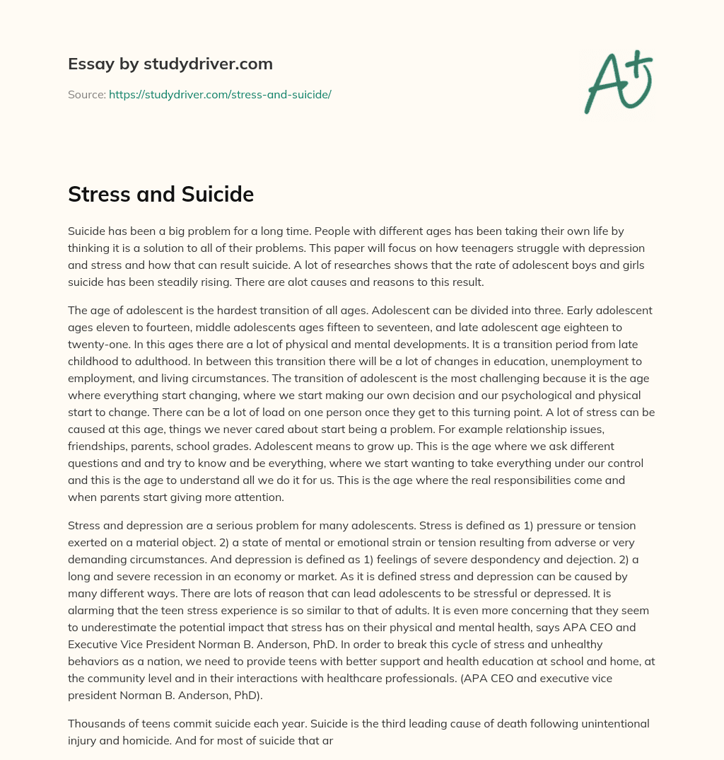 Stress and Suicide essay