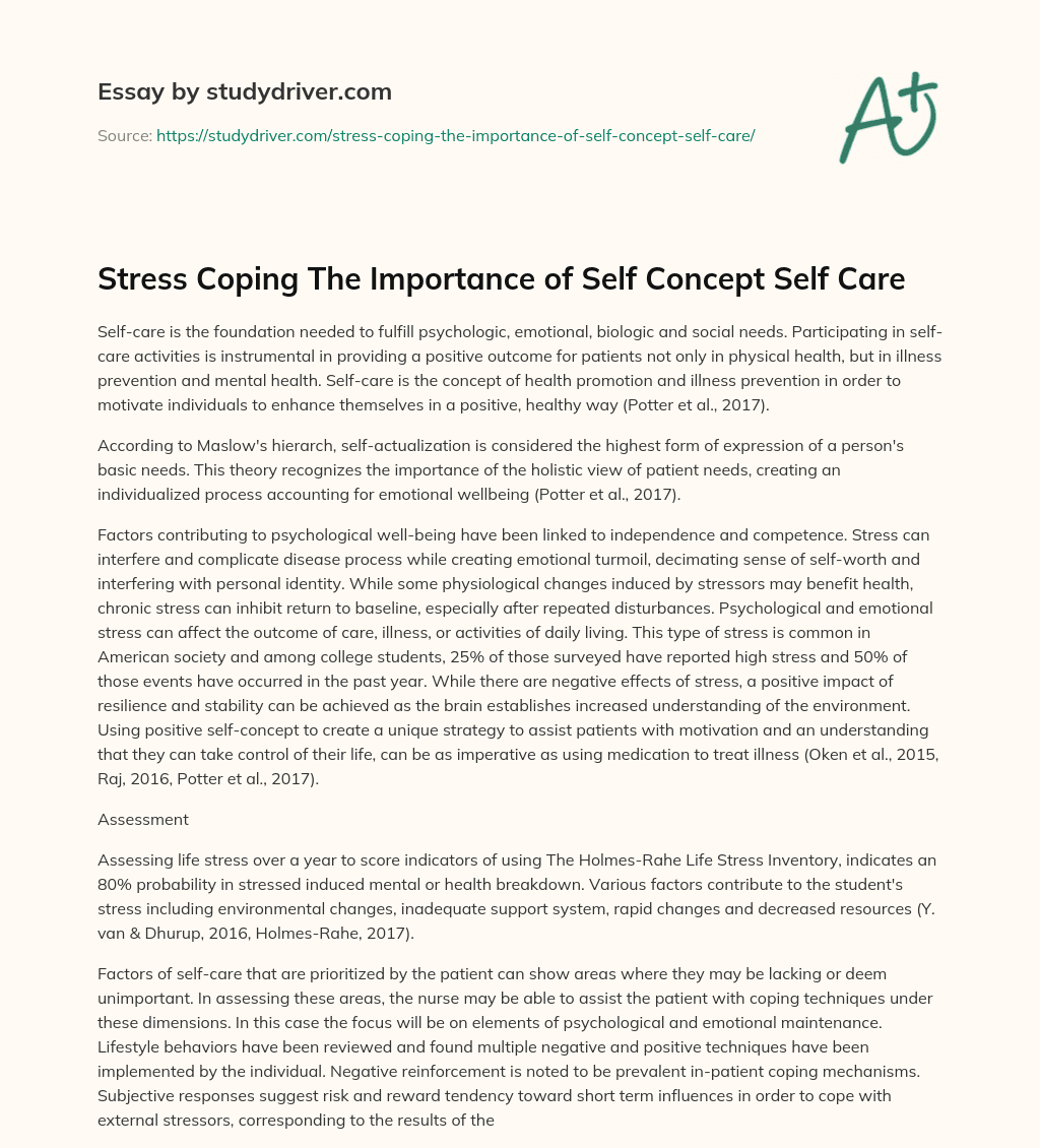 Stress Coping the Importance of Self Concept Self Care essay