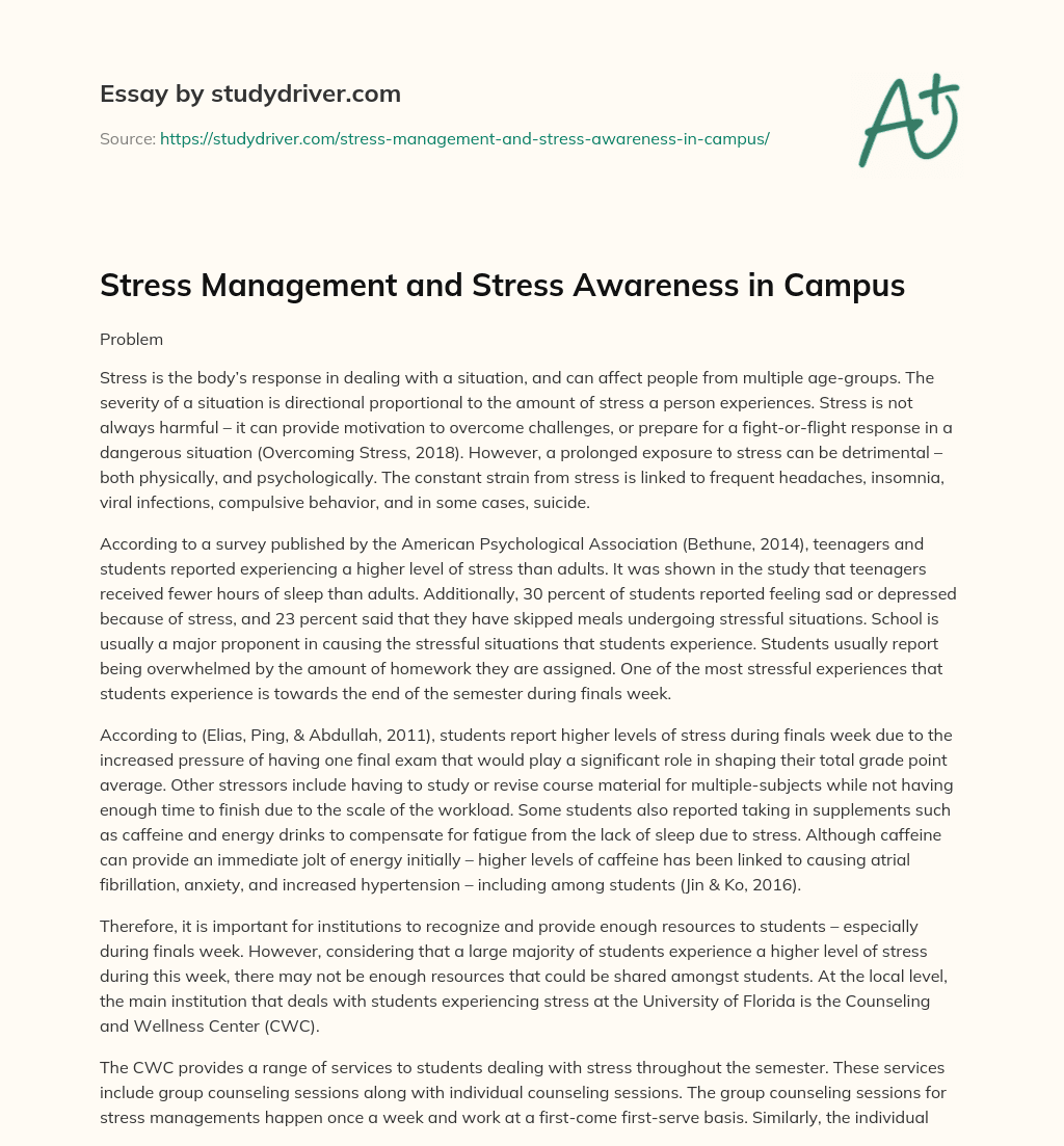 Stress Management and Stress Awareness in Campus essay