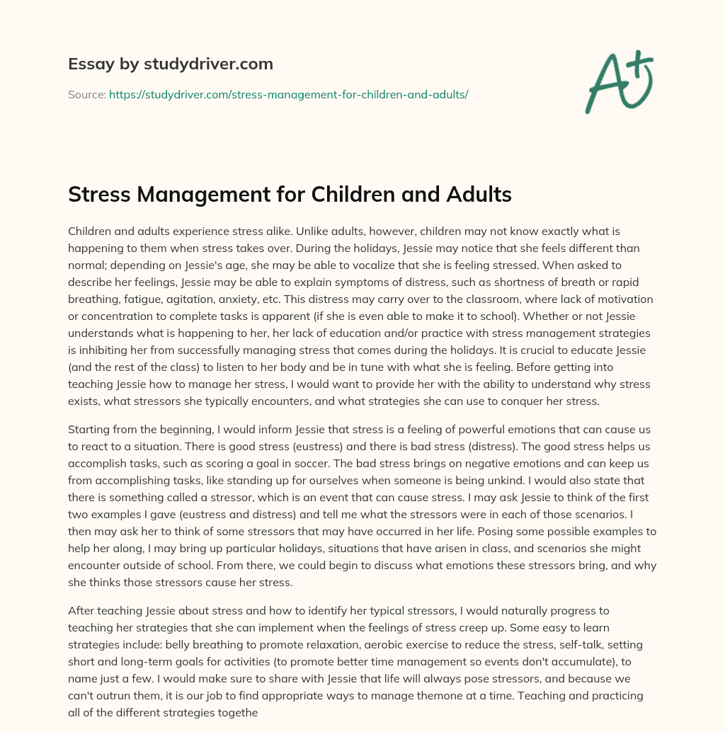 Stress Management for Children and Adults essay