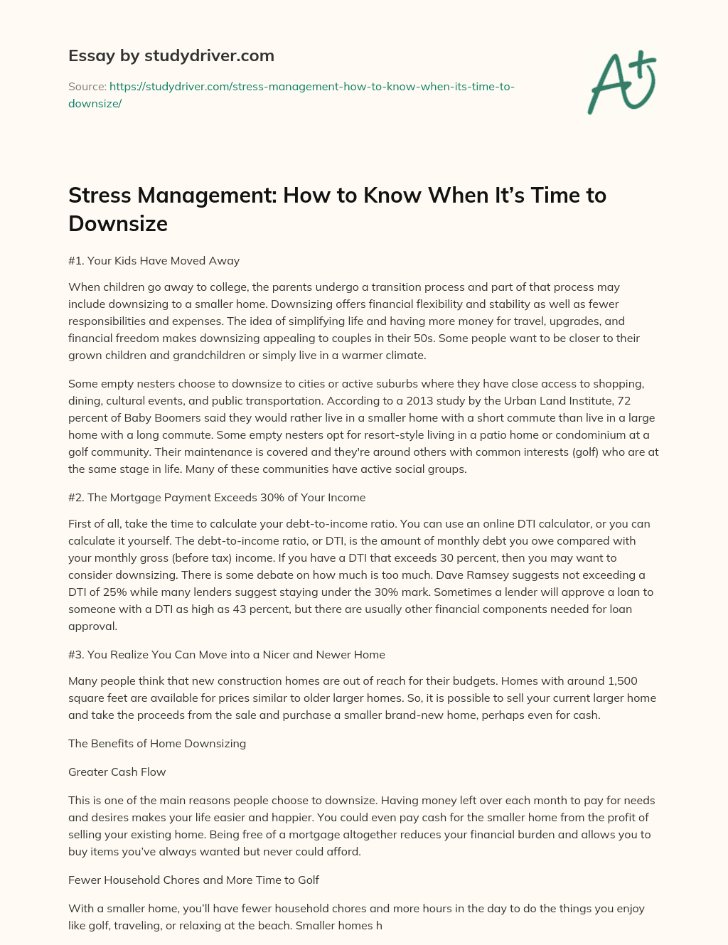 Stress Management: how to Know when It’s Time to Downsize essay