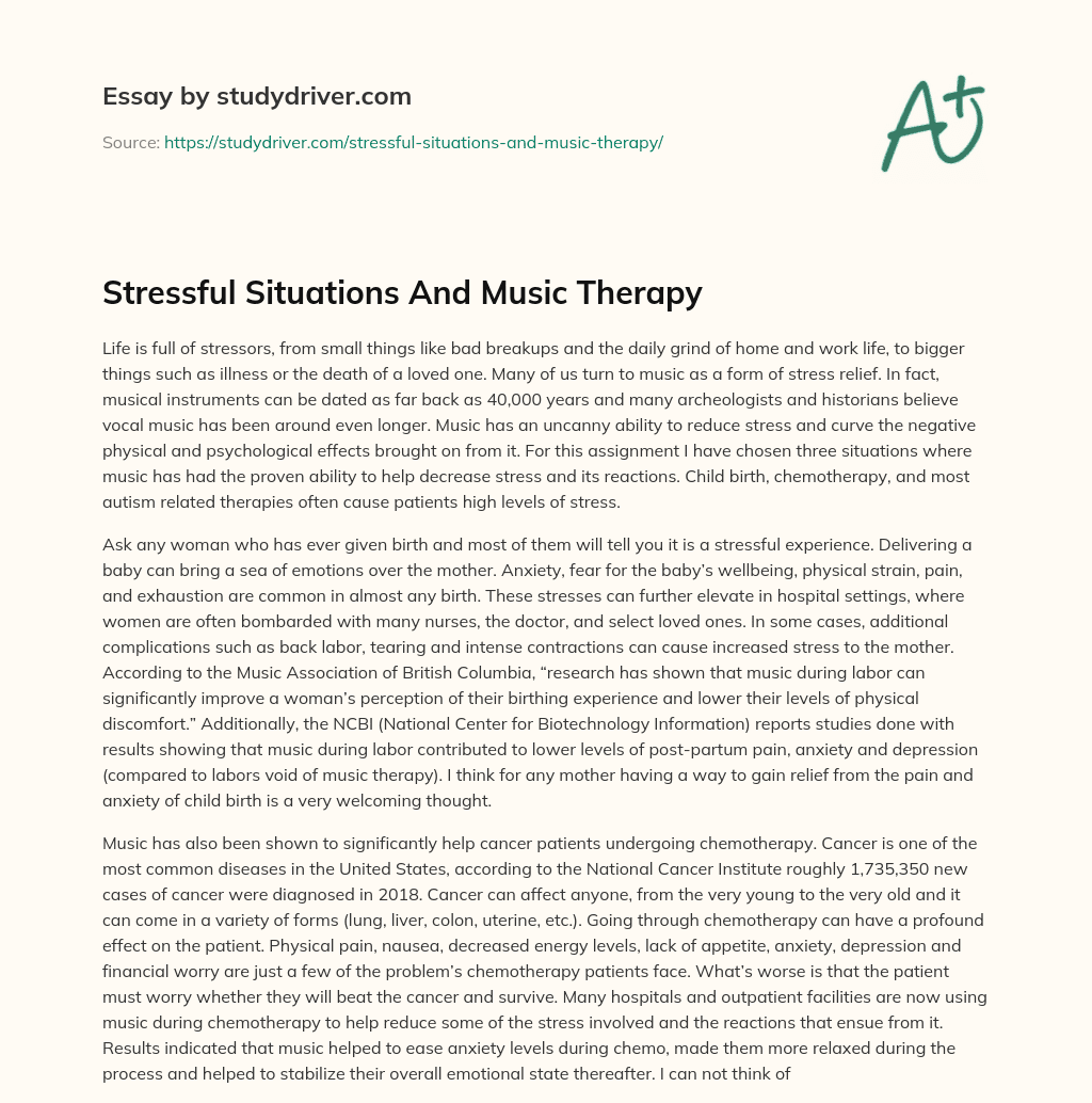 Stressful Situations and Music Therapy essay