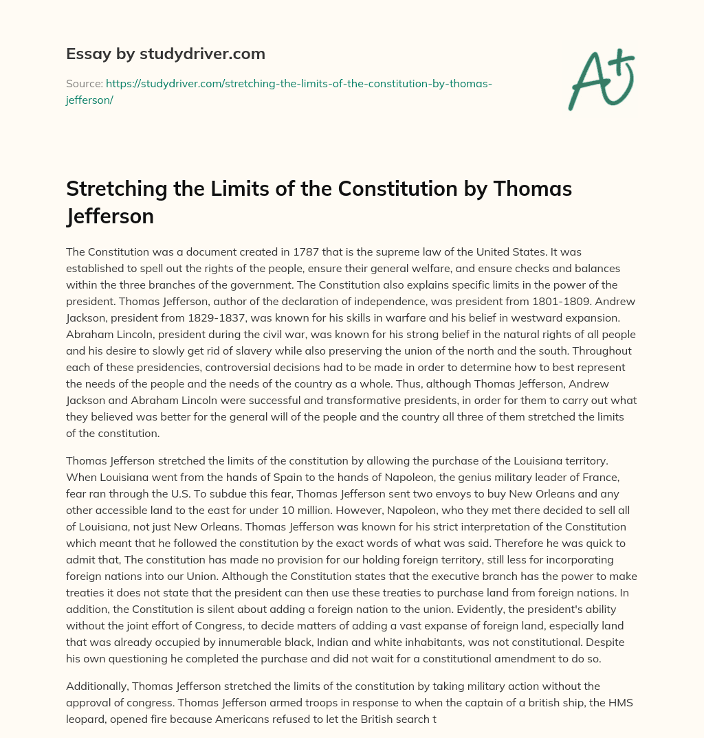 Stretching the Limits of the Constitution by Thomas Jefferson essay