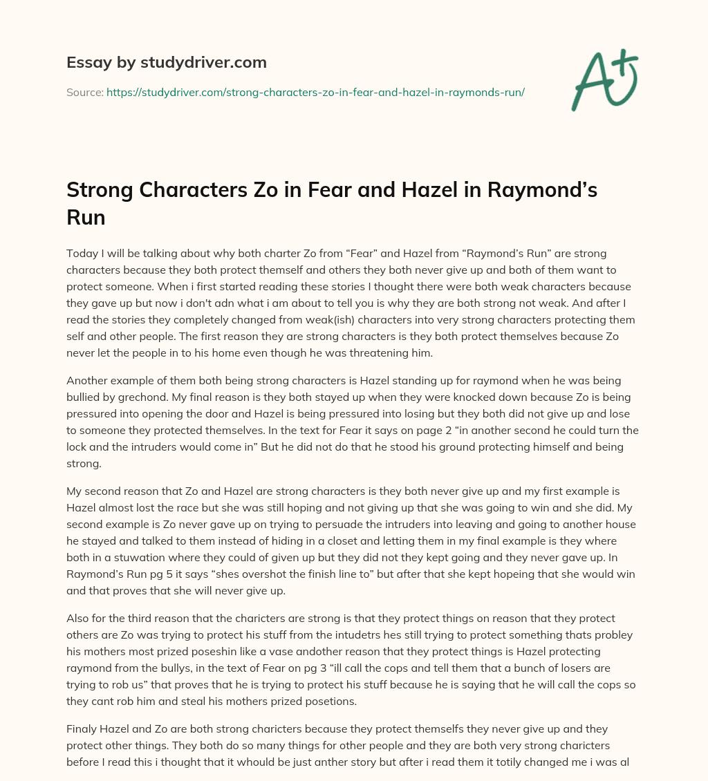 Strong Characters Zo in Fear and Hazel in Raymond’s Run essay
