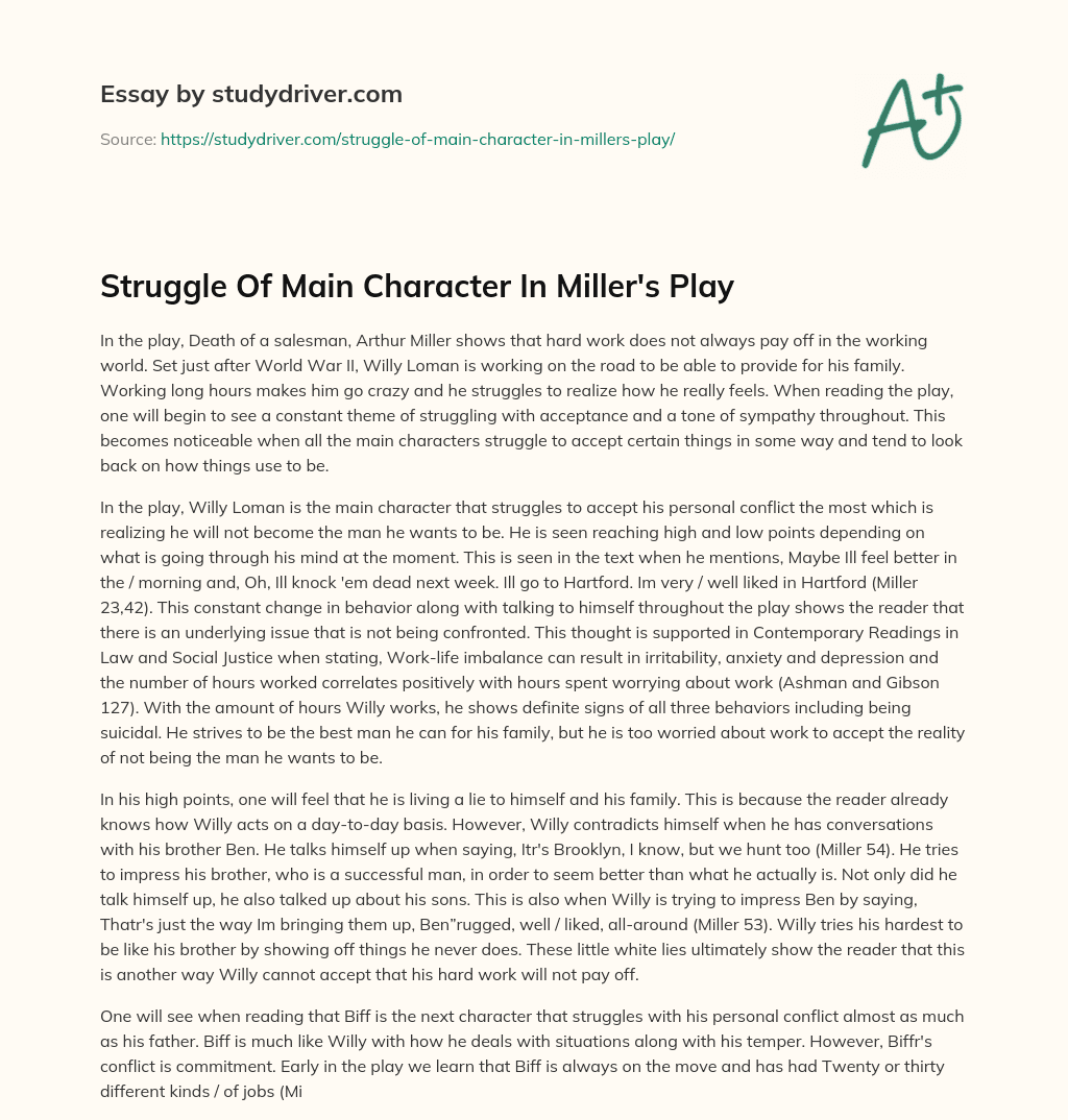 Struggle of Main Character in Miller’s Play essay
