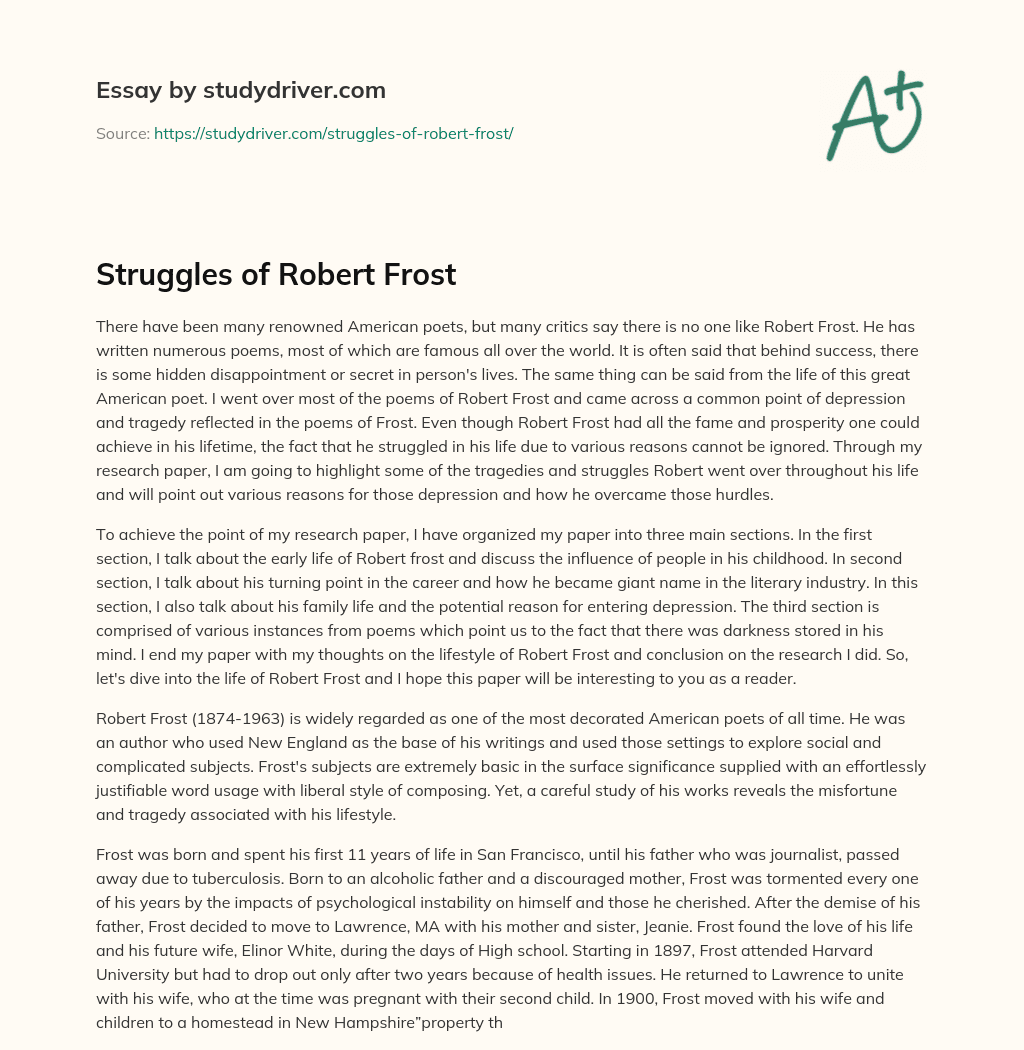Struggles of Robert Frost essay