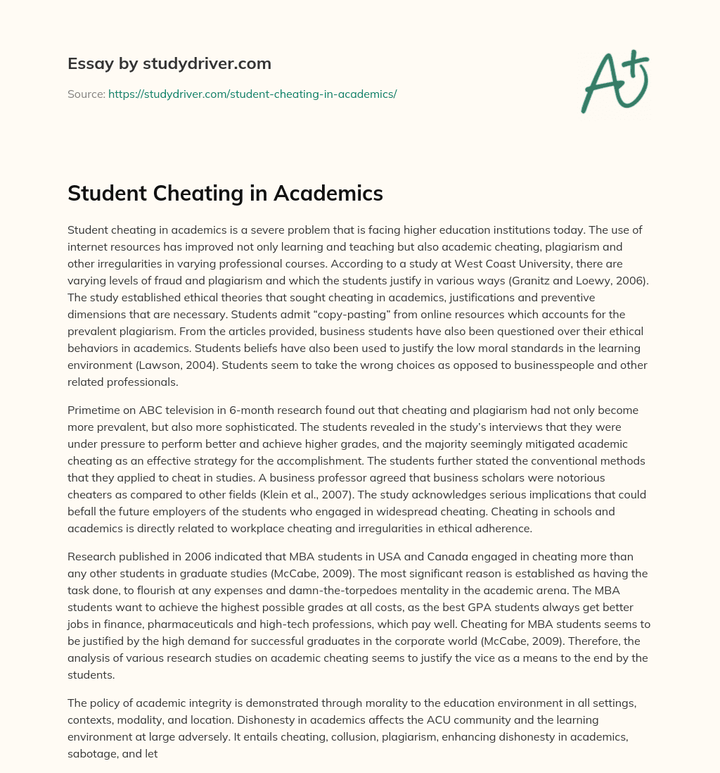Student Cheating in Academics essay