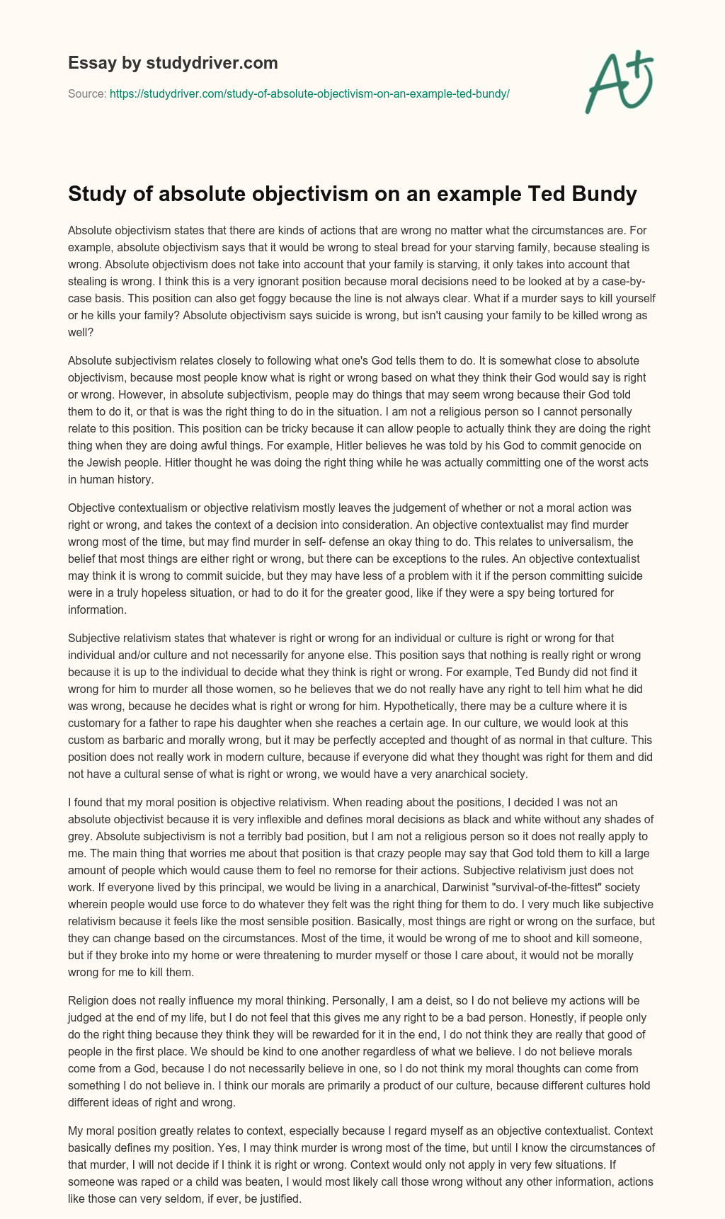 Study of Absolute Objectivism on an Example Ted Bundy essay