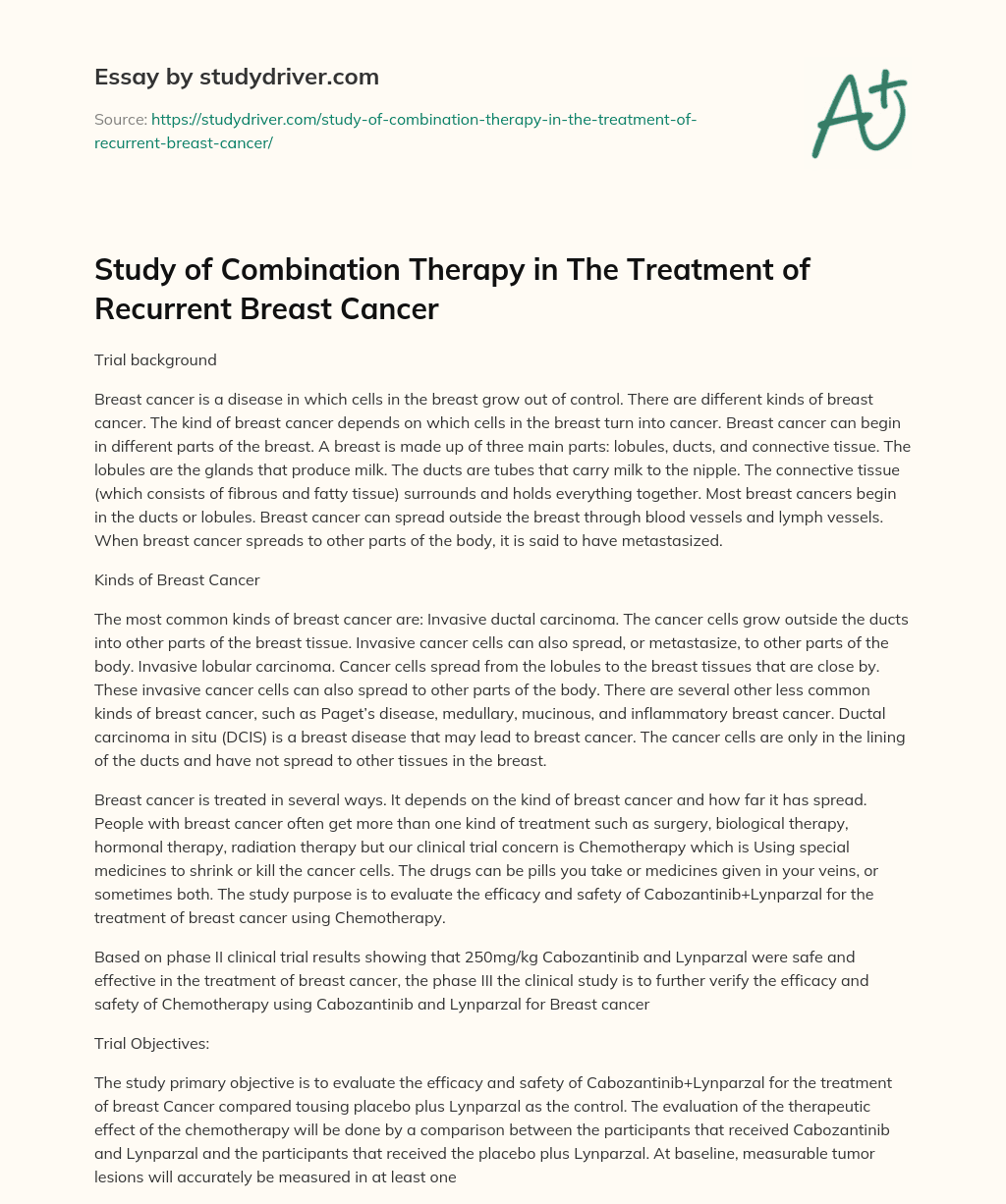 Study of Combination Therapy in the Treatment of Recurrent Breast Cancer essay