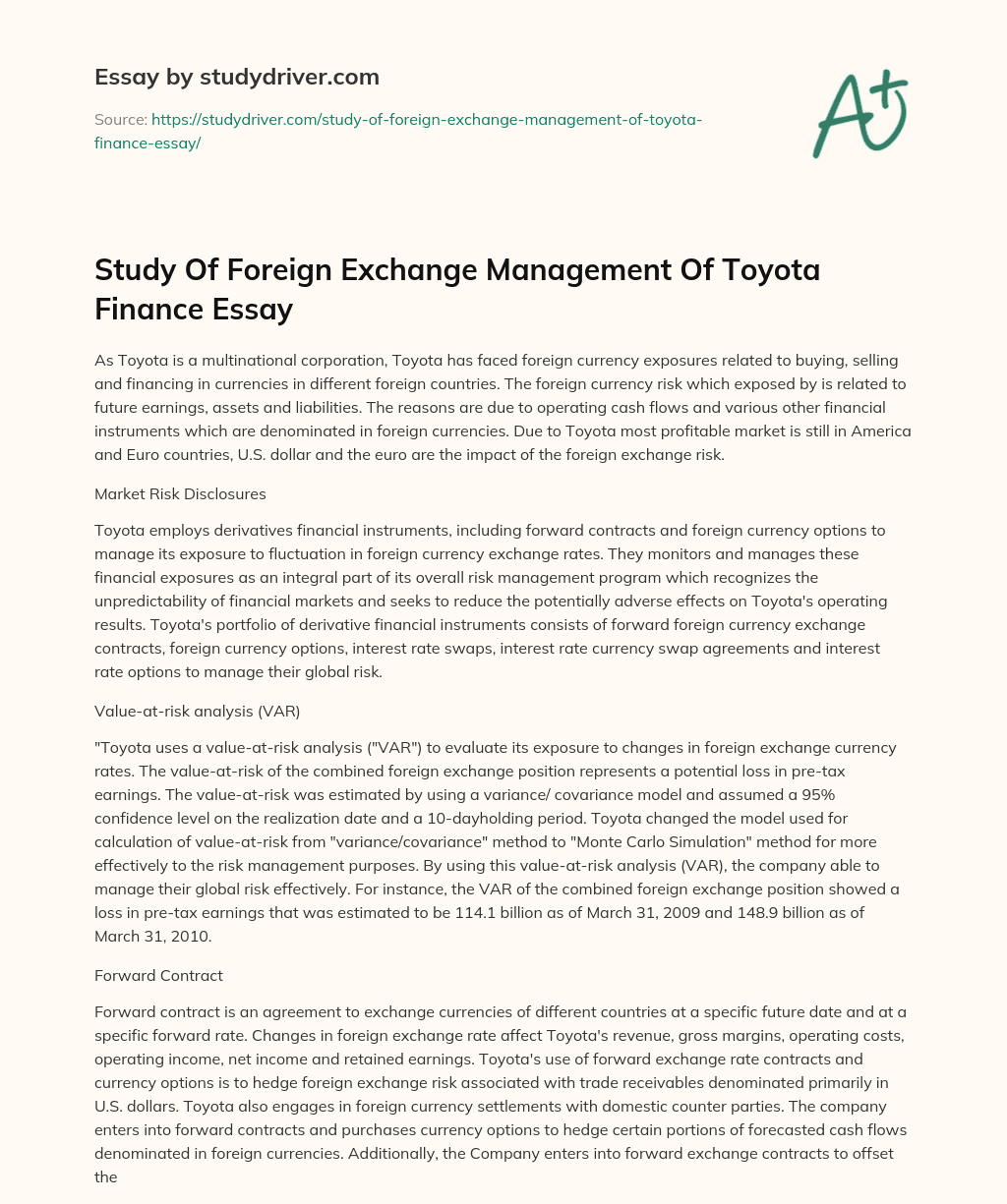 Study of Foreign Exchange Management of Toyota Finance Essay essay