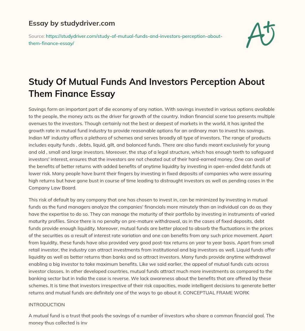 Study of Mutual Funds and Investors Perception about them Finance Essay essay