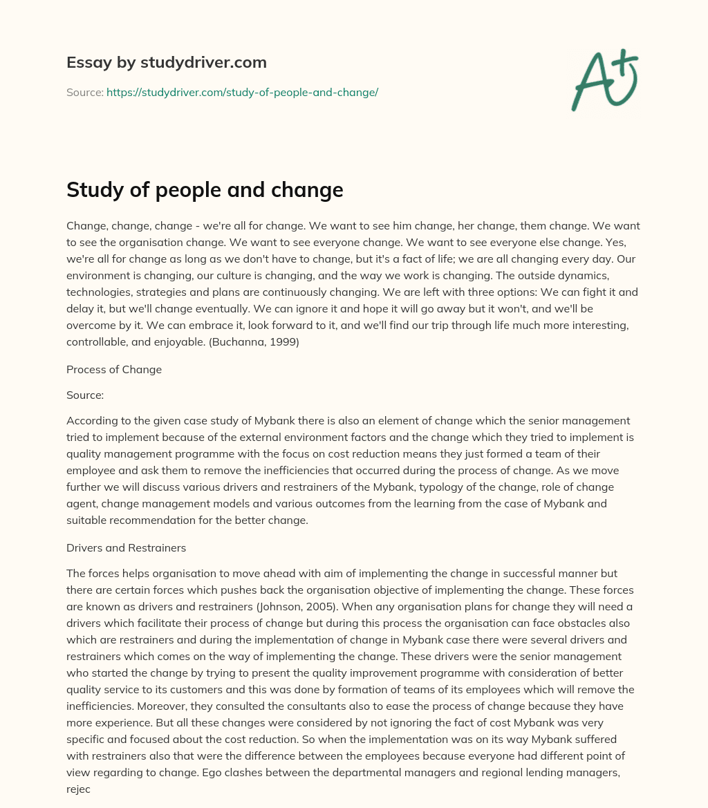 Study of People and Change essay