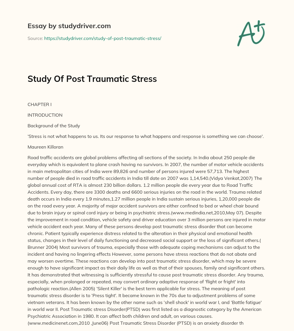 Study of Post Traumatic Stress essay