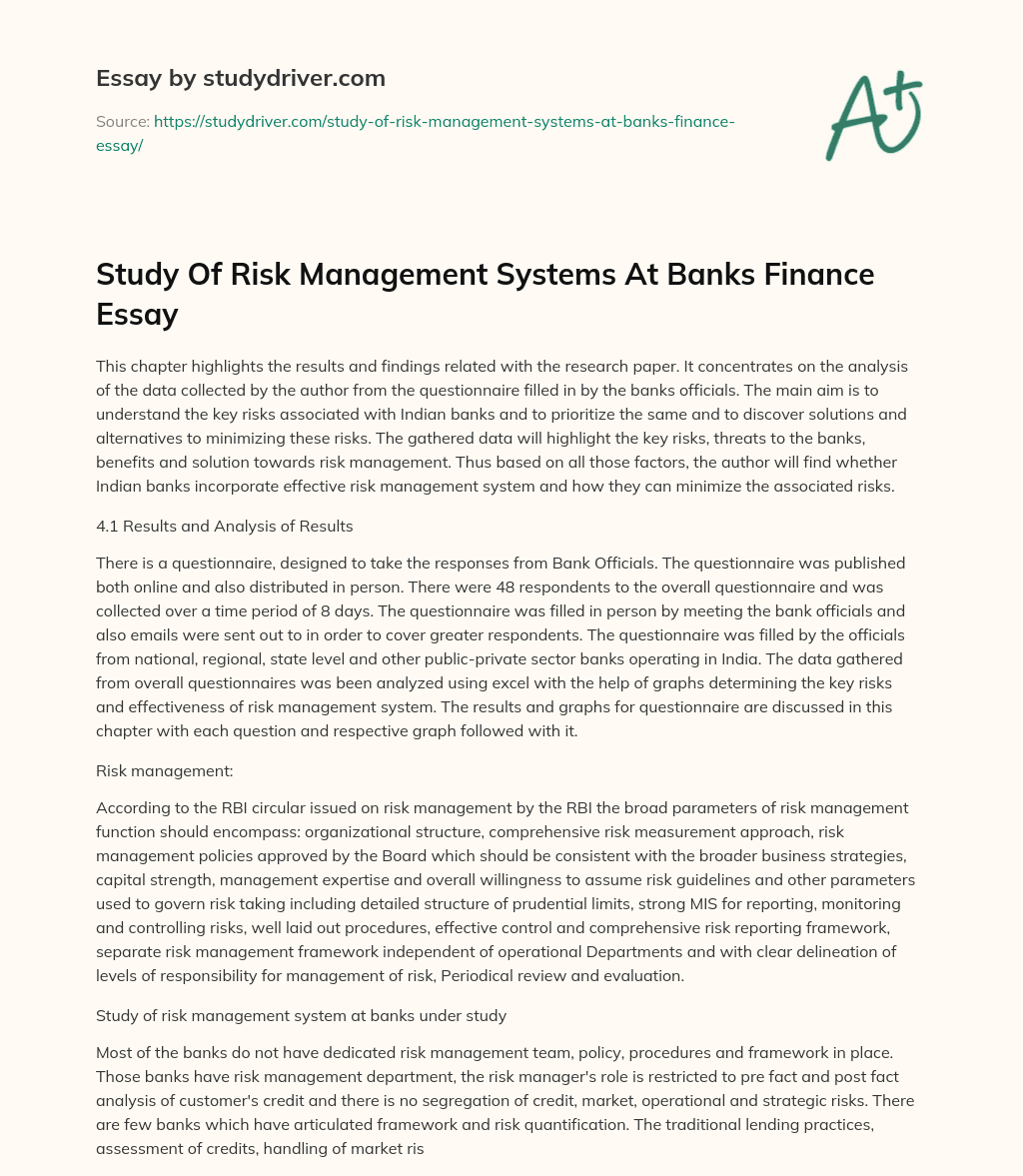 Study of Risk Management Systems at Banks Finance Essay essay