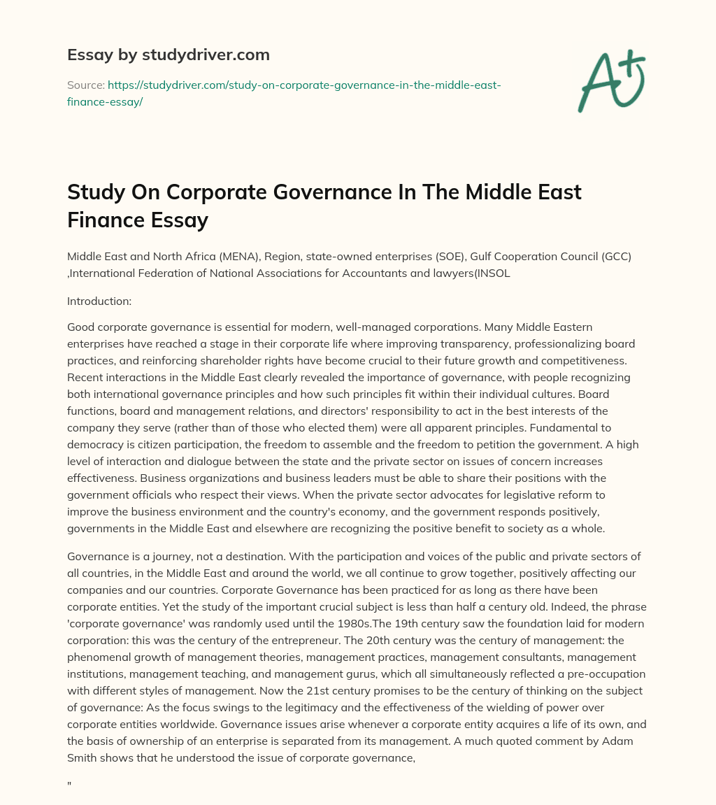Study on Corporate Governance in the Middle East Finance Essay essay