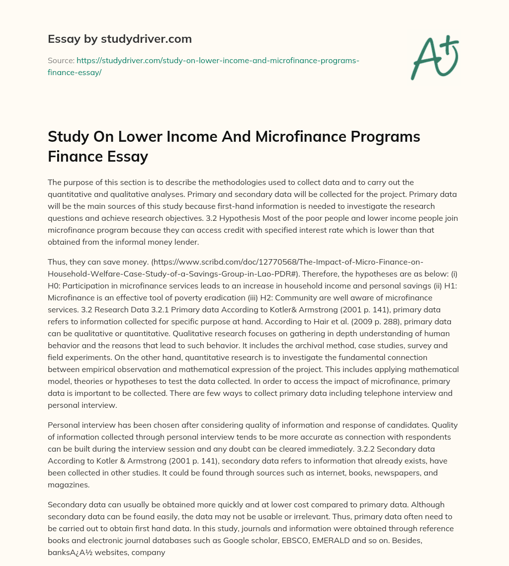 Study on Lower Income and Microfinance Programs Finance Essay essay