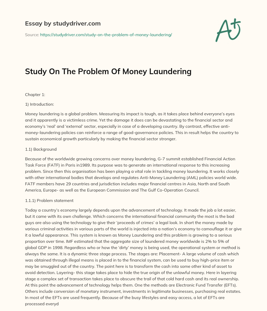 Study on the Problem of Money Laundering essay